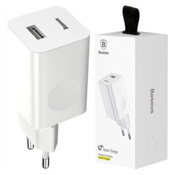 BASEUS Hitri polnilnik , USB, QC 3.0, 24 W (bel)