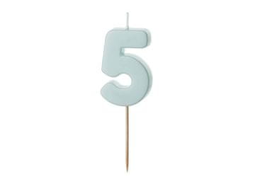 PartyDeco Rojstnodnevna svečka številka 5, svetlo modra, 5,5 cm