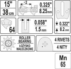 YATO Vodilo verige za motorne žage 15"" .325"" 0.058"" 64 U YT-84934
