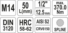 YATO KLJUČ Z ZOBČENIM STEBLOM 1/2"" M14 L55MM / YT-04345 /