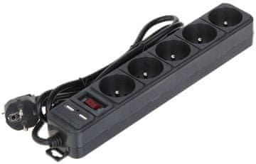 Akyga AK-SP-05U PODALJŠEVALNIK (5 VTIČNIC + 2 USB)