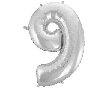 GoDan B&C folijski balon "Številka 9", srebrn, 92 cm FG-C85S9