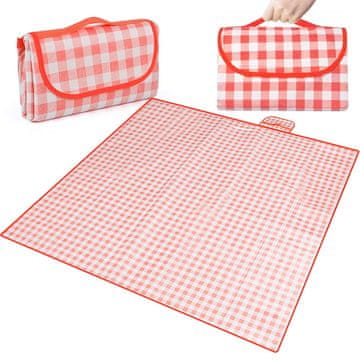 PIKNIK ODEJA ZA PLAŽO, KAMPIRANJE, VODOODPORNA, PRENOSNA, VELIKA, 2x2m, RDEČA MREŽA