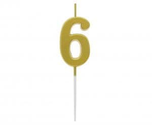 GoDan Sveča B&C Picker številka 6 kovinsko zlata 9,5 x 2,3 cm BH-SPZ6
