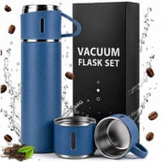 Termoska 500 ml + 3 skodelice Termo set iz nerjavečega jekla Turistično darilo Temno modra