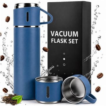 Termoska 500 ml + 3 skodelice Termo set iz nerjavečega jekla Turistično darilo Temno modra