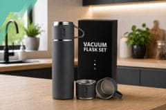 Termoska 500 ml + 3 skodelice Termo set iz nerjavečega jekla Turistično darilo ČRNE barve