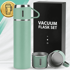 Termoska 500 ml + 3 skodelice Termo set iz nerjavečega jekla Turistično darilo ZELENA