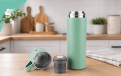 Termoska 500 ml + 3 skodelice Termo set iz nerjavečega jekla Turistično darilo ZELENA