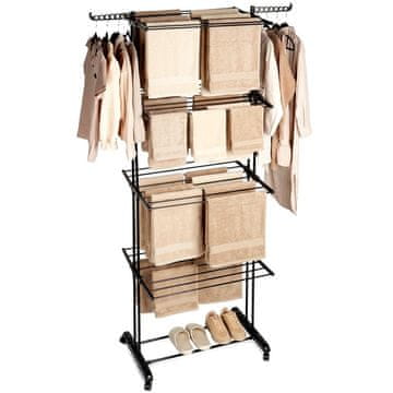 Vilde Črn kovinski vertikalni sušilnik perila na kolesih XXL 74,5x64x225 cm