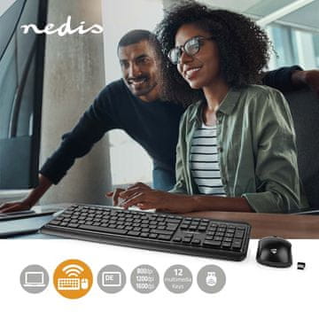 Nedis Miška in tipkovnica | Brezžično | Povezljivost miške in tipkovnice: USB | 800/1200/1600 dpi | Nastavljiv DPI | QWERTZ | DE postavitev