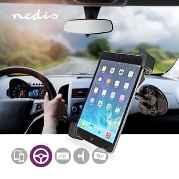 Nedis Avtomobilsko držalo za tablico | maks. združljivost z velikostjo zaslona: 12" | Namestitev v avtomobil na okna in vzglavnike | Juserable