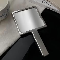 KOZMETIČNO OGLEDALO Z ROČAJEM, ENOSTRANSKO, XL 23 CM, SREBRNA, ZA OBRAZ