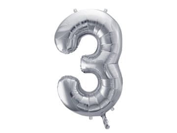 PartyDeco Folija balon številka "3" srebrn 86 cm