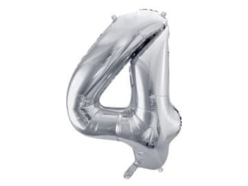 PartyDeco Folija balon številka "4" srebrn 86 cm