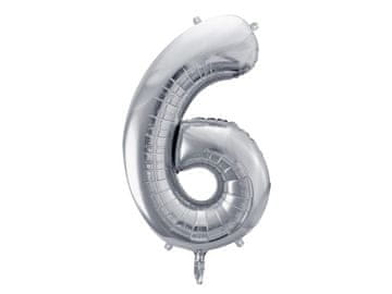 PartyDeco Folija balon številka "6" srebrn 86 cm