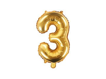 PartyDeco Folija balon številka "3" zlat 35 cm