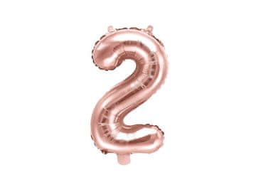 PartyDeco Folija balon številka "2" roza zlate barve 35 cm