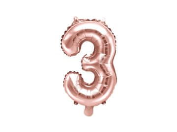 PartyDeco Folija balon številka "3" roza zlata 35 cm