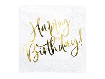 PartyDeco Prtički Happy Birthday 33x33 cm beli/zlati 20 kosov