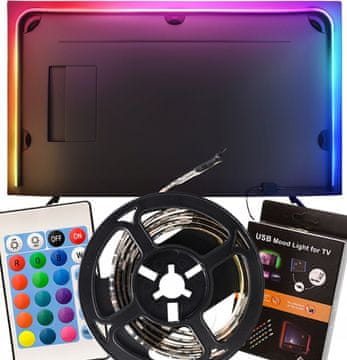 aptel LED TRAK ZA TV RGB 5V USB 2M + DALJINSKI UPRAVLJALNIK 6 BARV + BELA