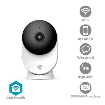 Nedis IP kamera / notranja/ Wi-Fi/ 3Mpix/ 1296p/ Onvif/ zaznavanje gibanja/ nočni vid 10m/ bela