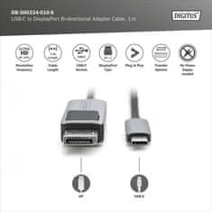 Digitus dvosmerni adapterski kabel USB tipa C na DisplayPort DisplayPort (M) - USB C (M) DB-300334-010-S