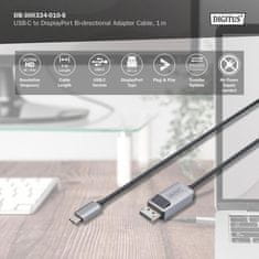 Digitus dvosmerni adapterski kabel USB tipa C na DisplayPort DisplayPort (M) - USB C (M) DB-300334-010-S