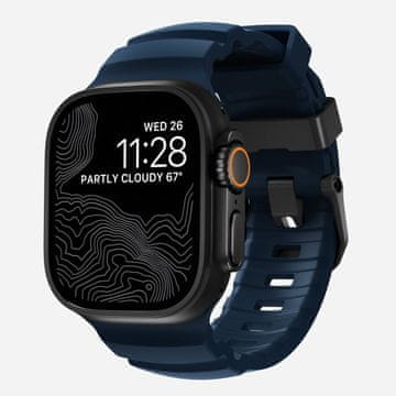 Nomad NON Rocky Point Band usnjeni pašček za Apple Watch, črn/modra, 145-195 mm