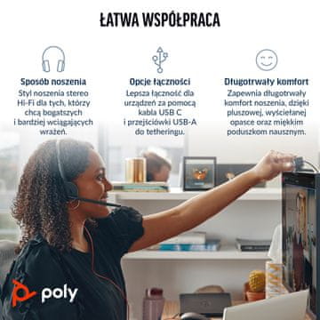 Poly Poly Blackwire 3320 Stereo USB-C slušalke (certificirane za Microsoft Teams) + USB-C/A adapter
