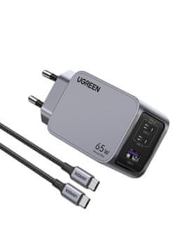 Ugreen Ugreen 65W USB-C hitri polnilnik, univerzalen, siv