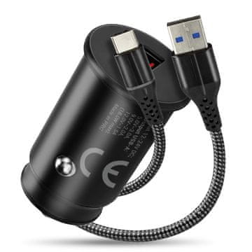 slomart EAV CC-15QC avtopolnilnik 18W, USB-A, QC3.0, črn + USB-C kabel 1m