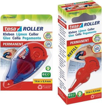 Tesa tesa Roller ECOlogo lepilni valjček, 9 m x 9 mm, odstranljiv