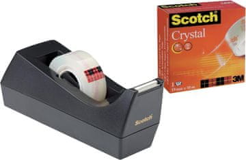 Scotch Scotch C38 dozirnik lepilnega traku, črn + Crystal Tape, 19 mm x 10 m