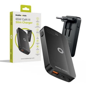 Mobile-origin III Slim polnilec, 65 W, 3 izhodi, črni (GAN-65W-SLM-BLK)