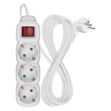 Emos Podaljšek 5 m / 3 vtičnice / s stikalom / beli / PVC / 1,5 mm2