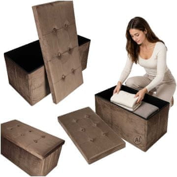Ikonka Zložljiva klop iz rjavega žameta 76x38x38 cm