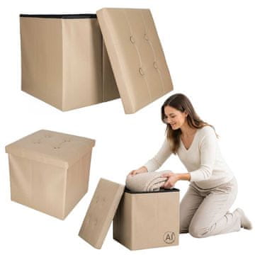 Ikonka Zložljiv tabure iz umetnega usnja bež barve 38x38x36 cm