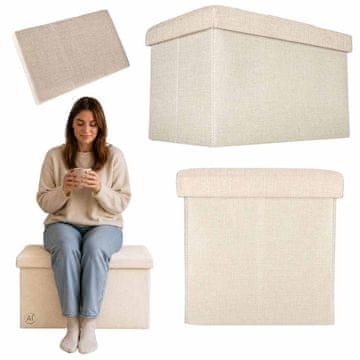 Northio Zložljiv otoman s shrambo bež barve 50x31x31 cm