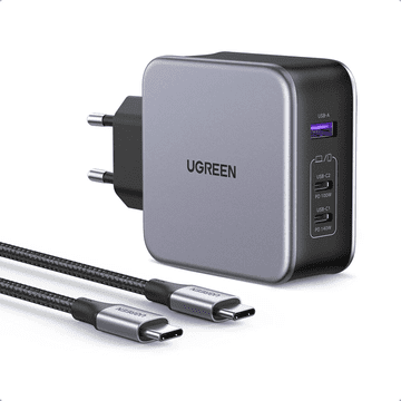 Ugreen Nexode 3 portni 140W USB-C polnilnik s PD 3.1 GaN, priložen USB-C 240w polnilni kabel (90549)