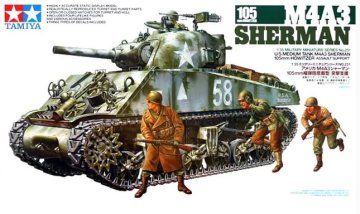 Tamiya maketa-miniatura Ameriški M4A3 Sherman s 105 mm HAVBICO • maketa-miniatura 1:35 tanki in oklepniki • Level 3