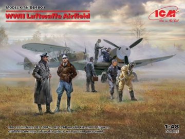 ICM maketa-miniatura Letališče Luftwaffe iz druge svetovne vojne (Messerschmitt Bf 109 F-4, Hs 126 B-1, pilot, zemeljsko osebje) • maketa-miniatura 1:48 starodobna letala • Level 4