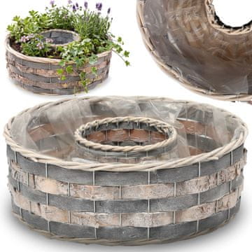sarcia.eu Siva pletena obloga, okrogel LONČEK za rastline s FOLIJO, VELIK obroč 35x12 cm