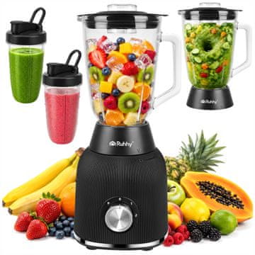 Ruhhy 1200W steklen električni blender in mešalnik in bidon črn