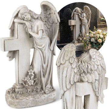 sarcia.eu Nagrobna figurica stoječi ANGEL s križem, nagrobna dekoracija, angel za spomenik 18,5x11x33 cm