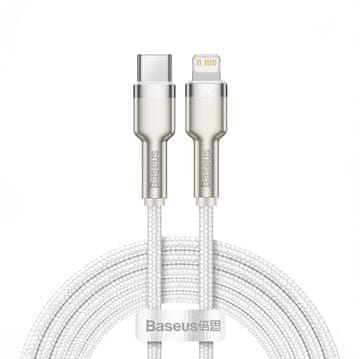 BASEUS Kabel za iPhone USB-C – Lightning serije Metal Data 20 W PD, 2 m – bel