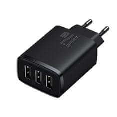 BASEUS Mrežni polnilnik Compact 3x USB 17 W, črn