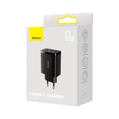 BASEUS Mrežni polnilnik Compact 3x USB 17 W, črn