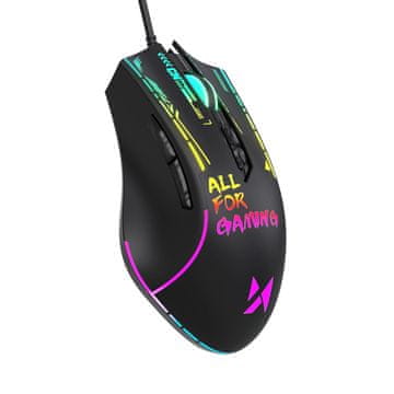 WOZINSKY Žična optična igralna miška z osvetlitvijo, 7 gumbov, 7200 DPI, RGB – črna