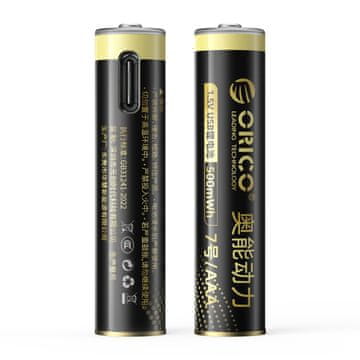 Orico Litijeva baterija AAA 1,5 V 500 mWh USB-C s polnilnim kablom – 2 kos.